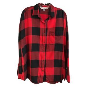 Old Navy The Boyfriend‎ Shirt Womens L Red Black Buffalo Plaid Flannel Button
